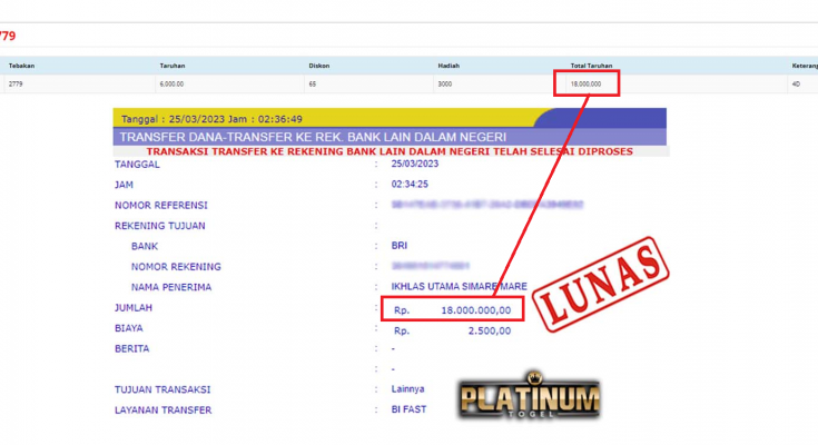 BUKTI PEMBAYARAN JP TOGEL 18.000.000 USERID : Blaxx7799